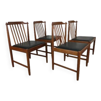 4 Scandinavian teak chairs with bars, 60s