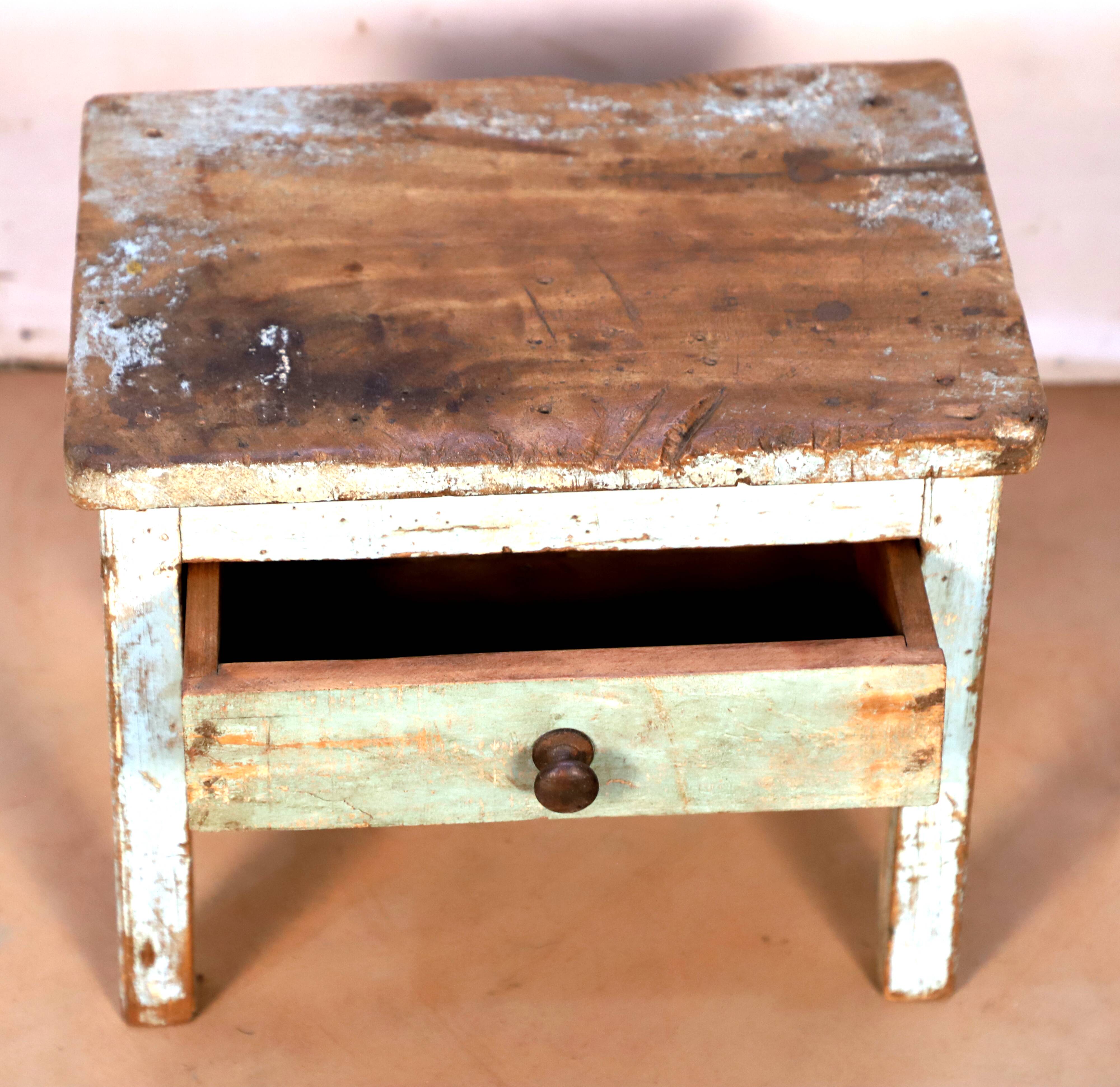 Burmese teak bedside table with original blue -green patina