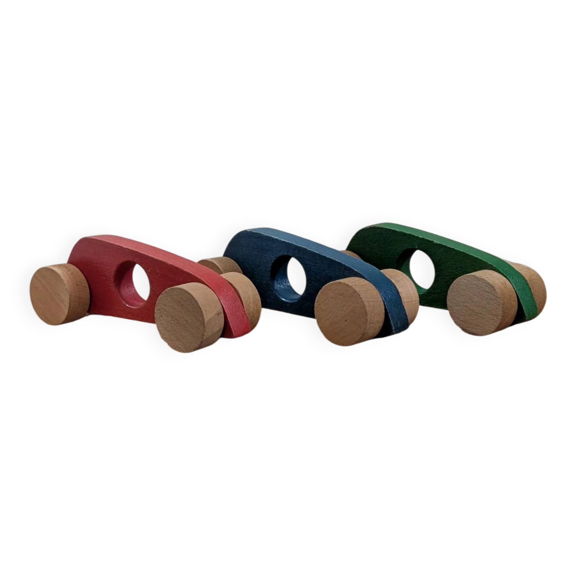 Trio de voitures de course vintage en bois