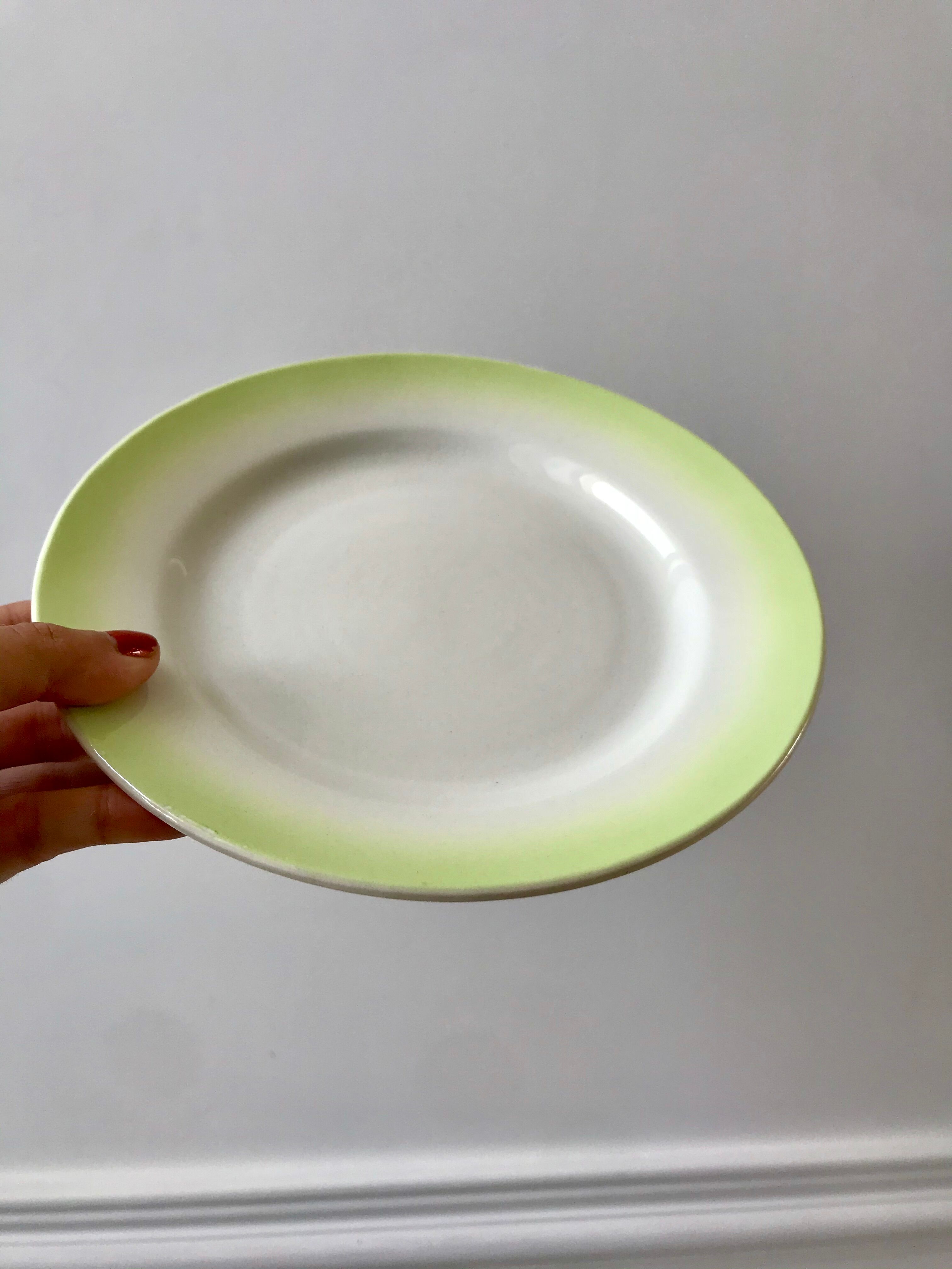 set of 5 dessert plates Digoin green and light yellow gradient pastel years 40-50