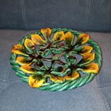 Vintage basket made of woven and glazed ceramic