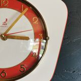 Vintage Formica clock silent trapeze wall pendulum "Jaz white orange"