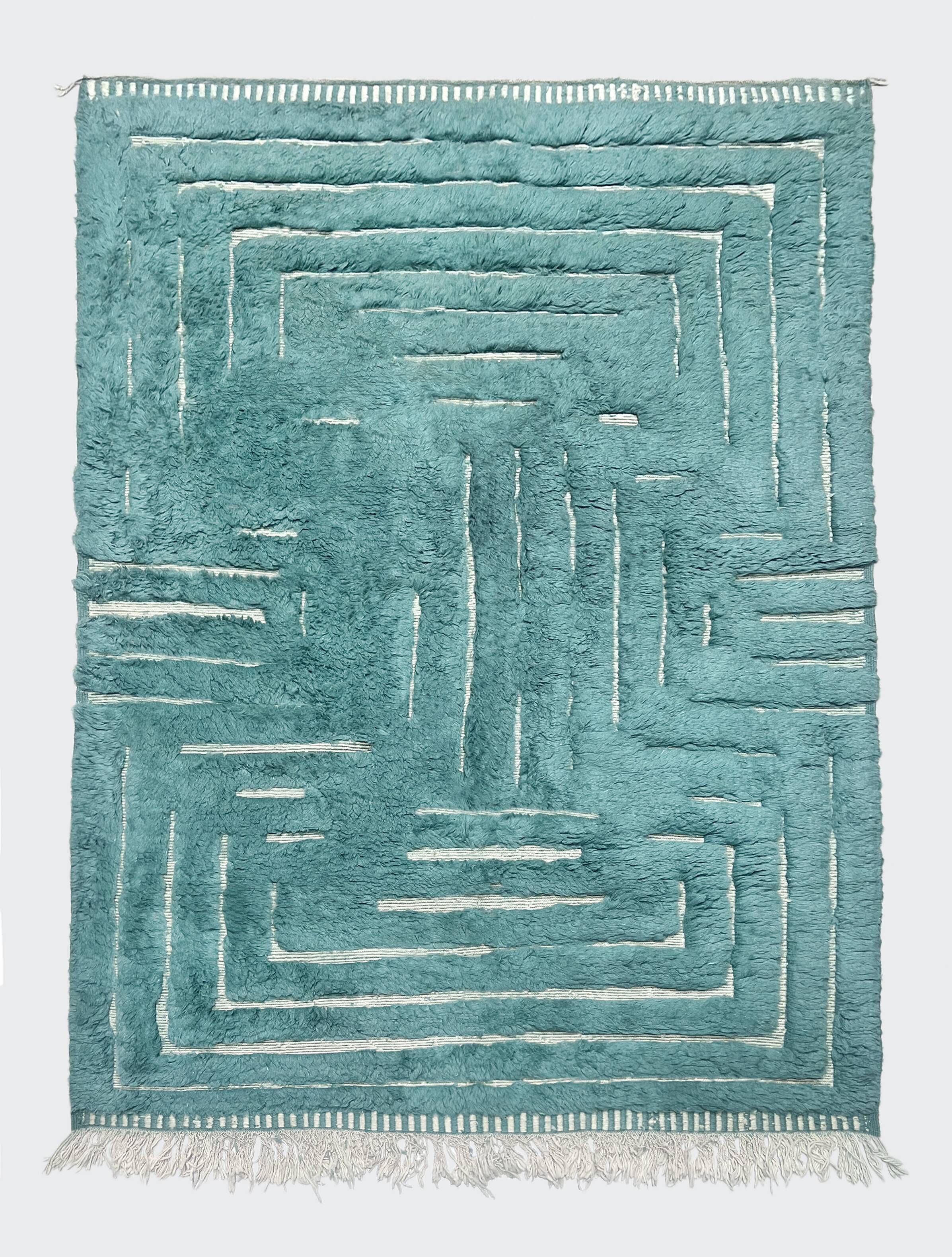 Moroccan Berber rug Beni Ouarain emerald blue 3x2.12m