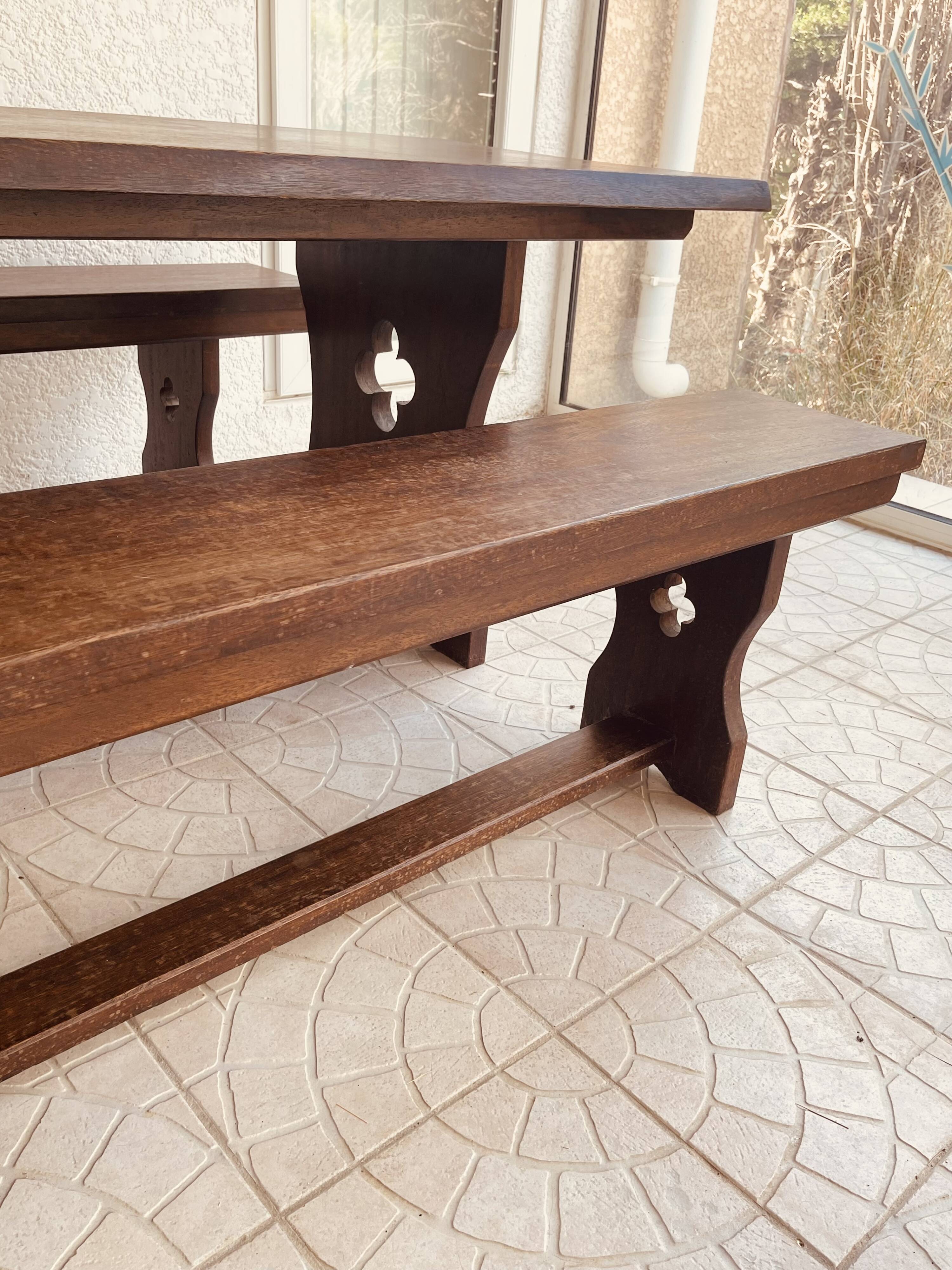Table de Monastère Anglaise en Chêne Massif et ses 2 Bancs