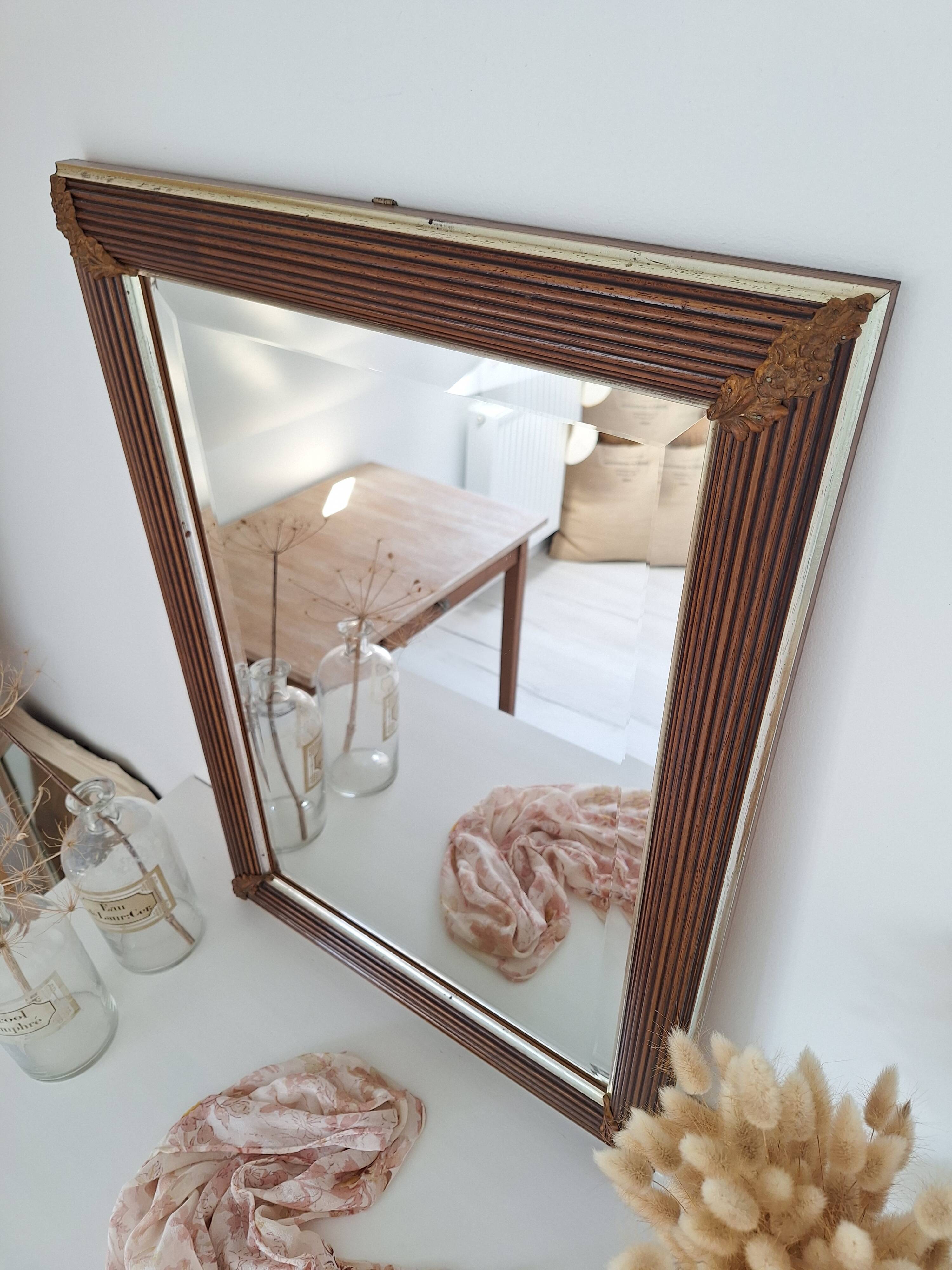 Miroir rectangle doré et bois