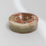 Vintage Onyx Stone Ashtray, solid green-beige-brown marbled, Italian design, 1970s retro decor