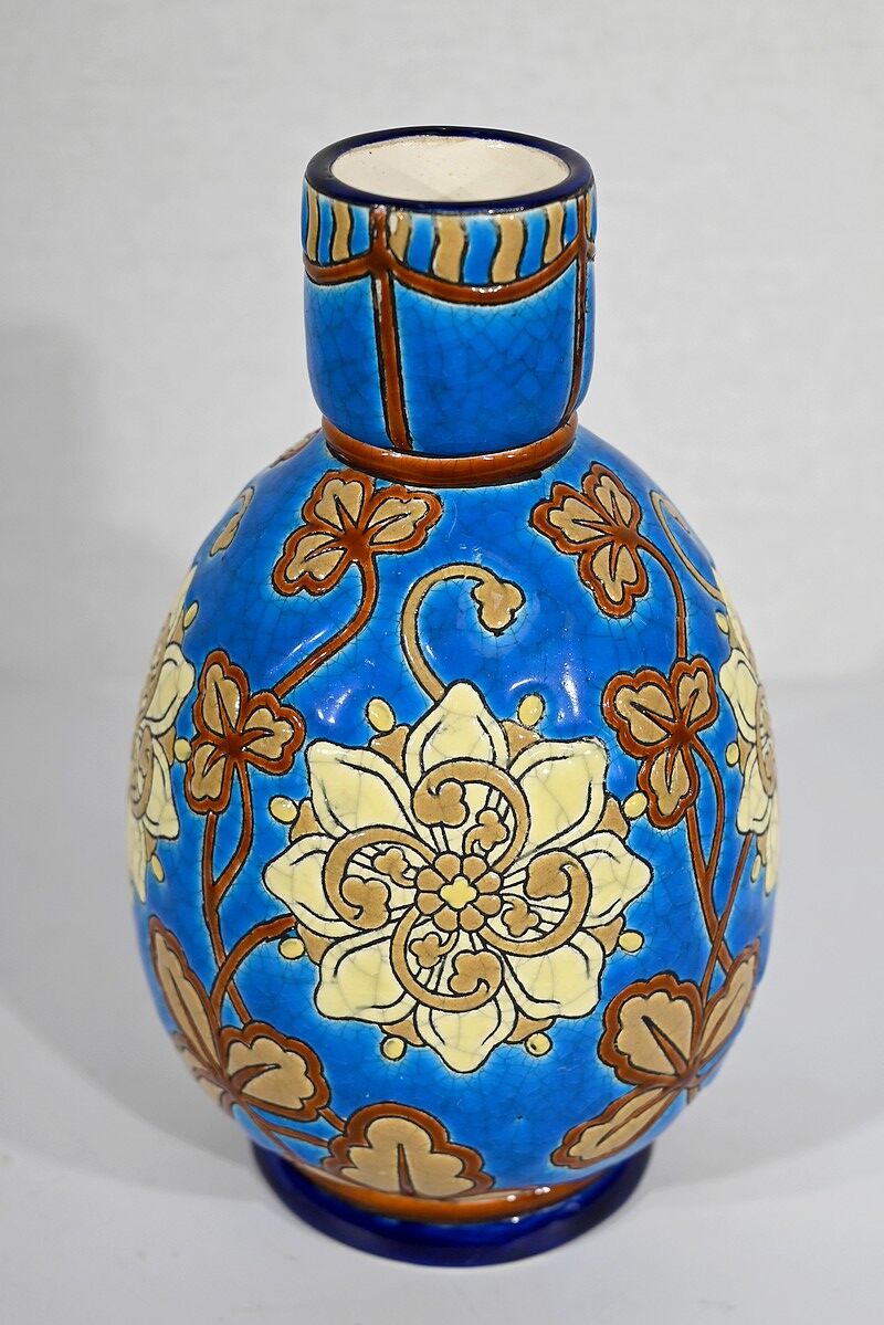 Vase decorated with flowers in enamels of longwy – early twentieth century