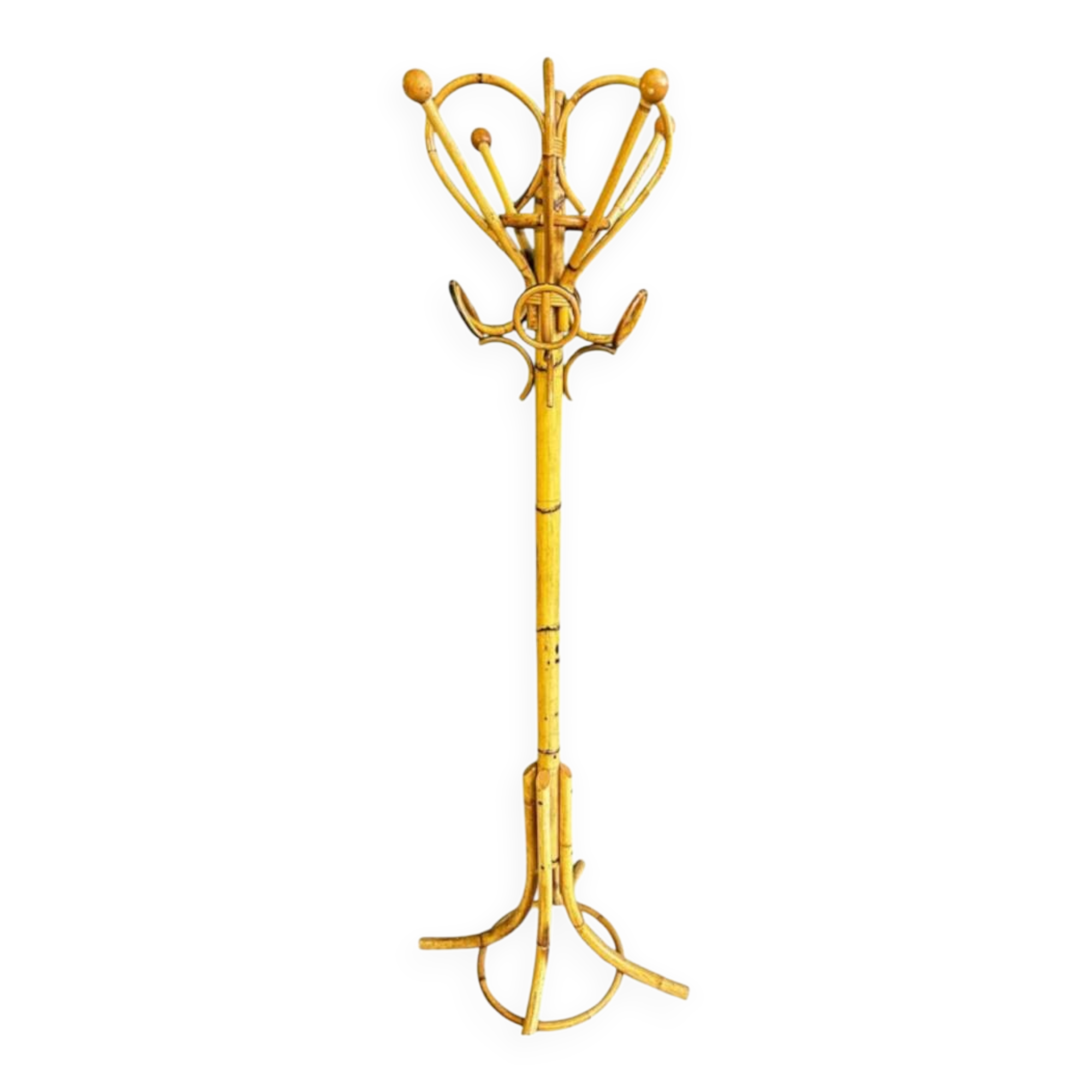 Curved rattan coat rack, 1950s-1970s