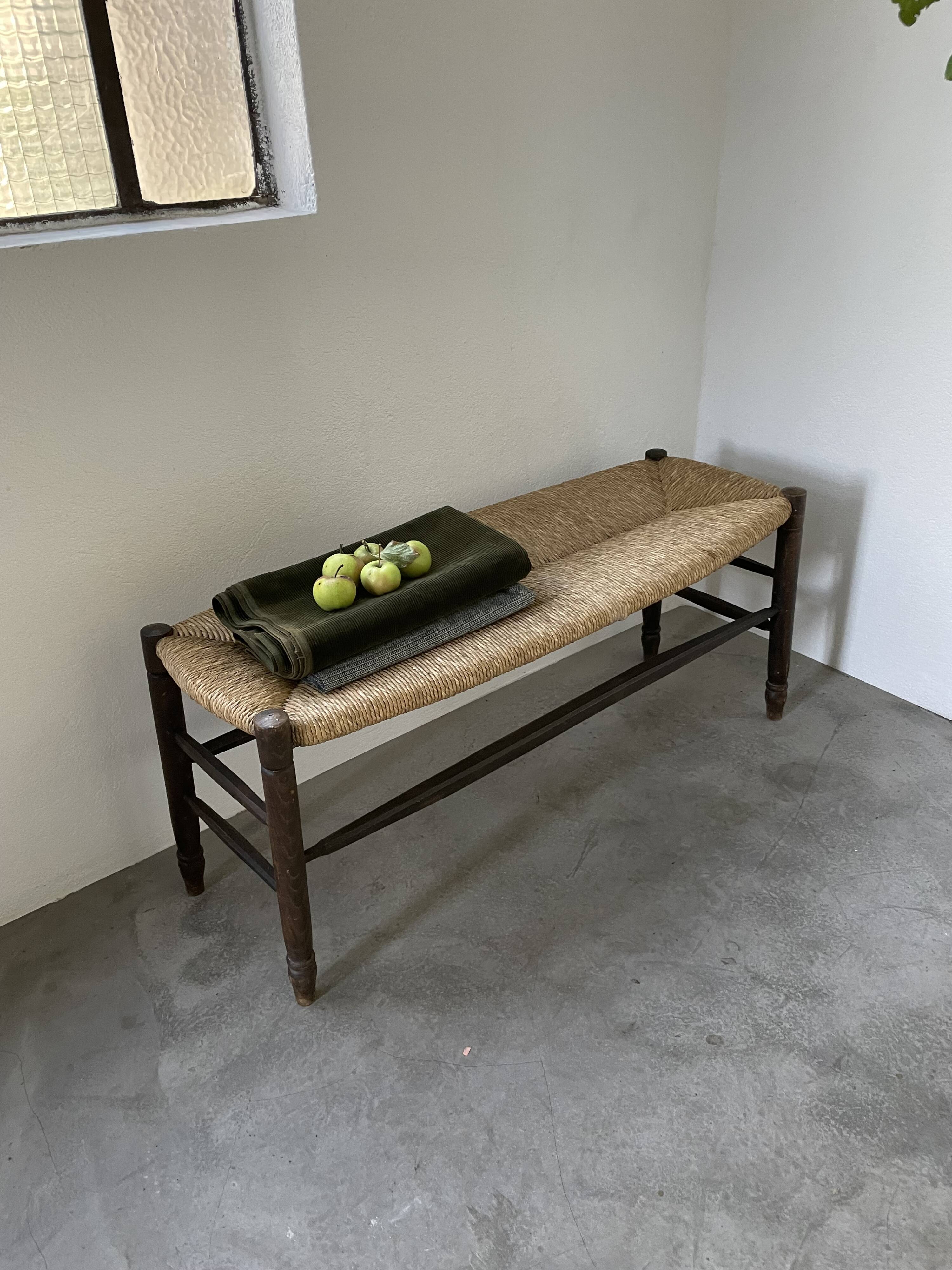 Oak and straw farm bench