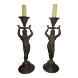 Pair of antique Egyptian-style spelter torches.