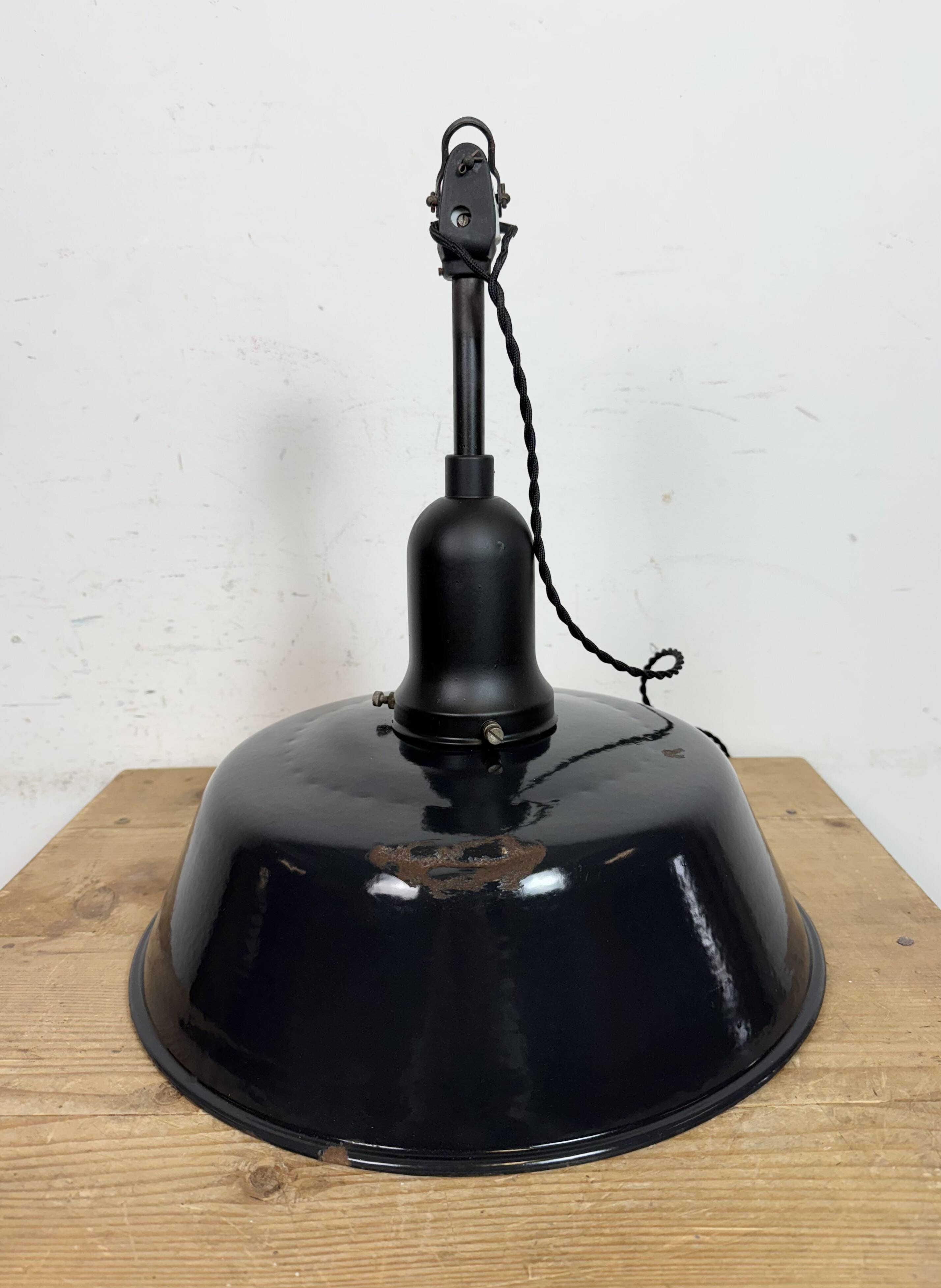 Industrial Black Enamel Factory Lamp with Porcelain Top, 1950s
