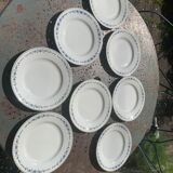 8 assiettes plates à motif de fleurs bleues faïencerie niderviller moselle france art déco