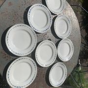 8 flat plates with blue flower pattern earthenware niderviller moselle france art deco