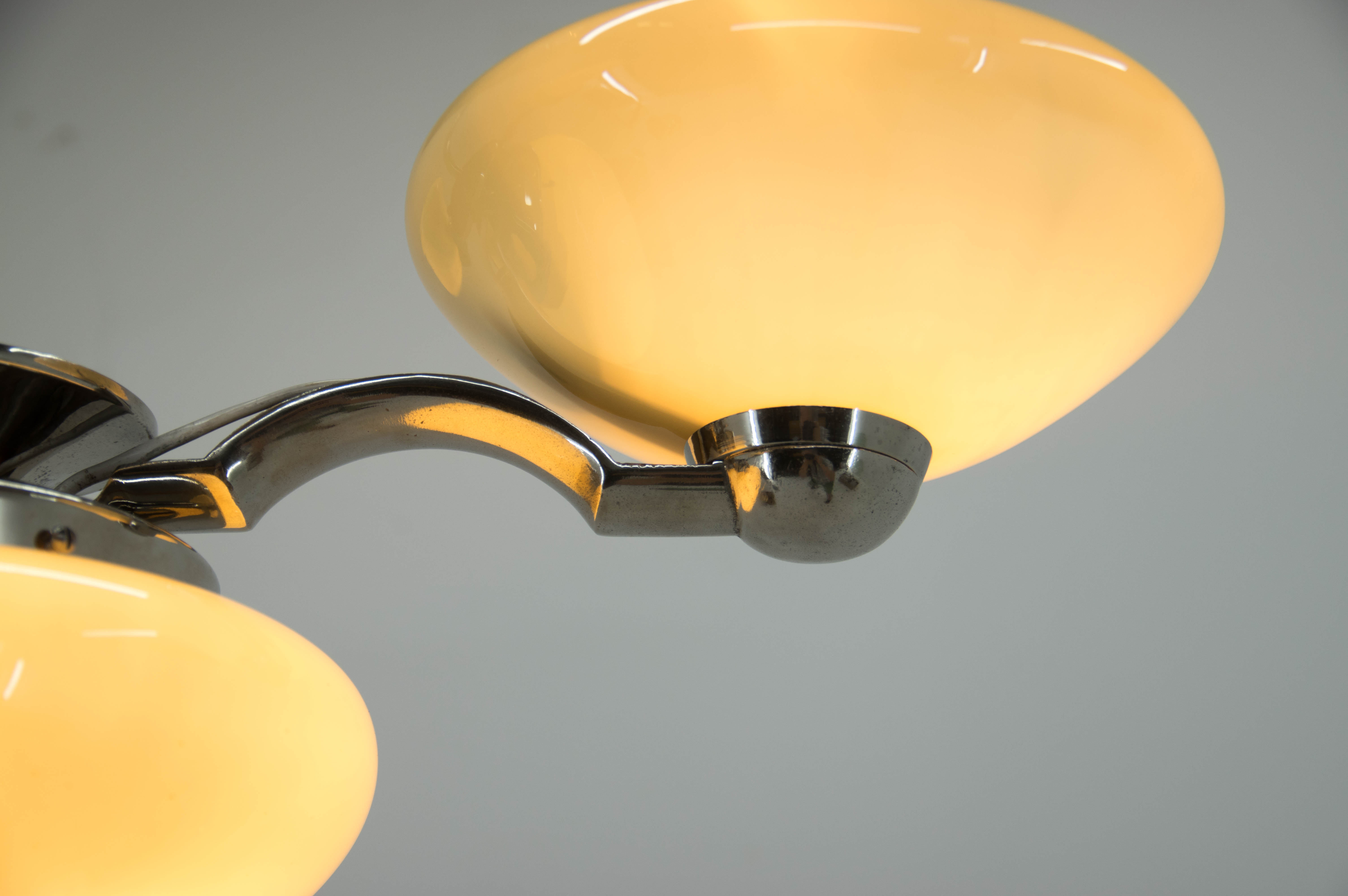 Art deco nickel and glass chandelier, 1930s