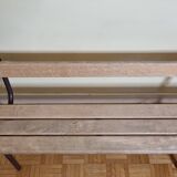 Vintage wooden and metal nursery school bench, 2 m