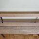 Vintage wooden and metal kindergarten bench, 2 m