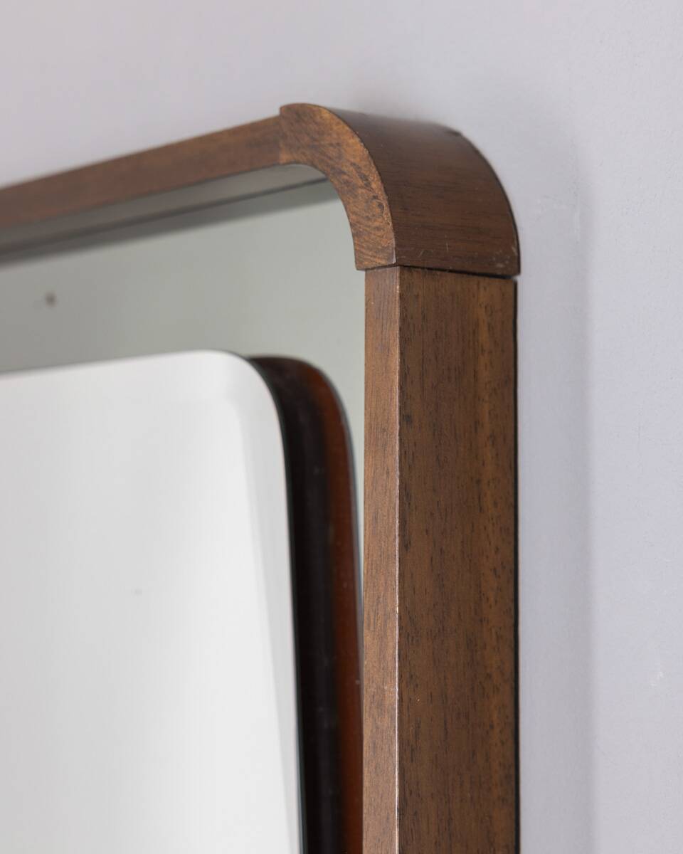 VINTAGE 1960S WALL MIRROR IN WOOD AND SMOKED GLASS, ITALIAN DESIGN