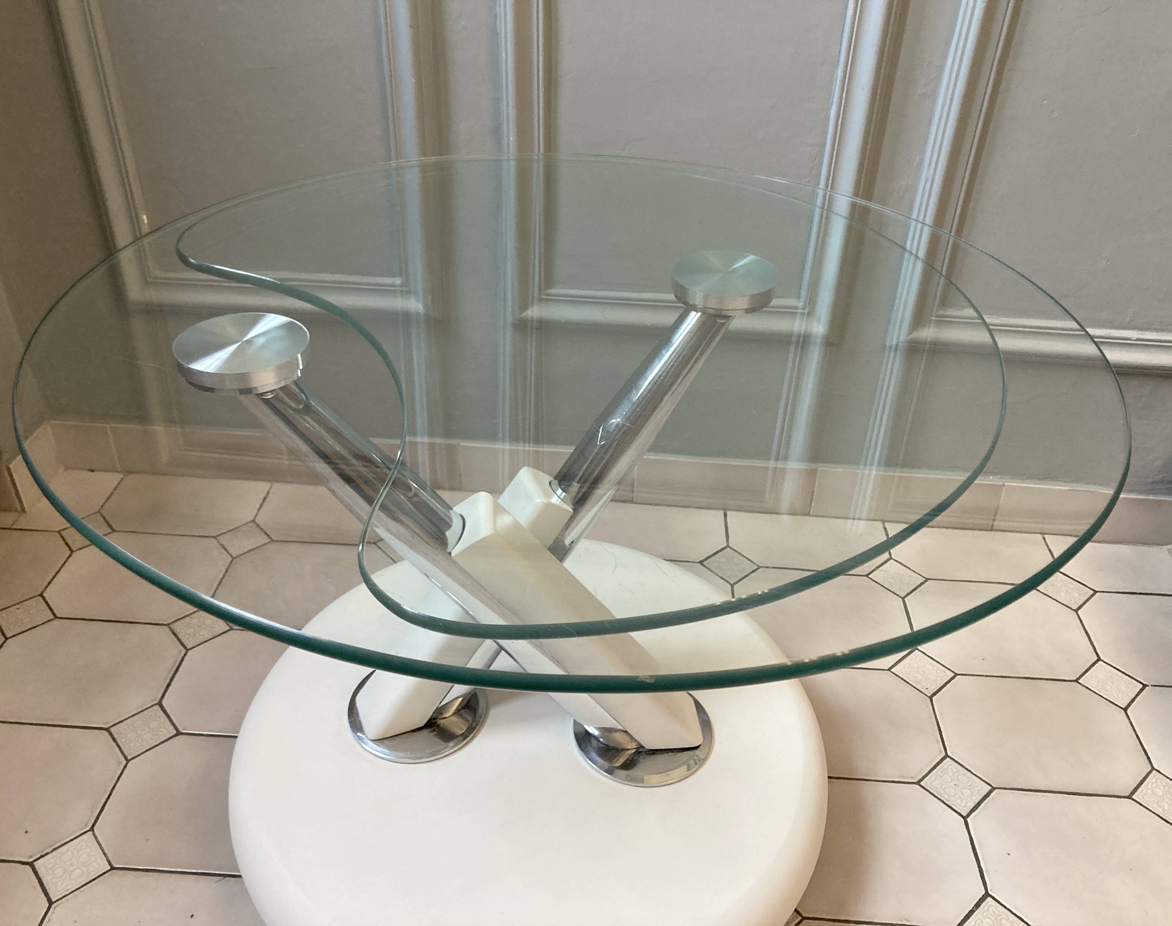 Vintage glass and chrome coffee table