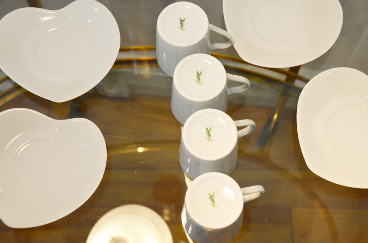 Service à café Yves Saint Laurent 4 tasses coeur porcelaine blanche