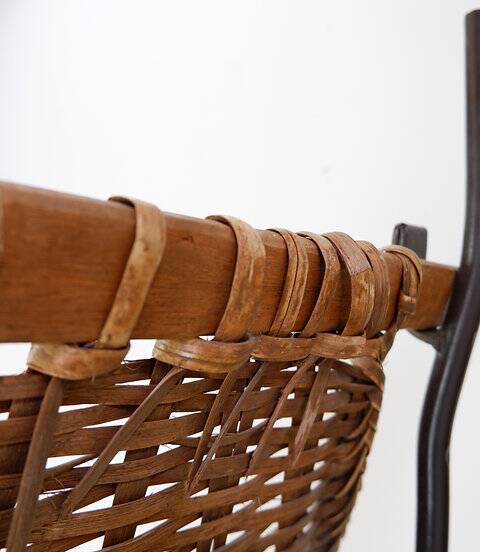 John Risley Style High-back Lounge Chair Solid Iron / Wicker Fran