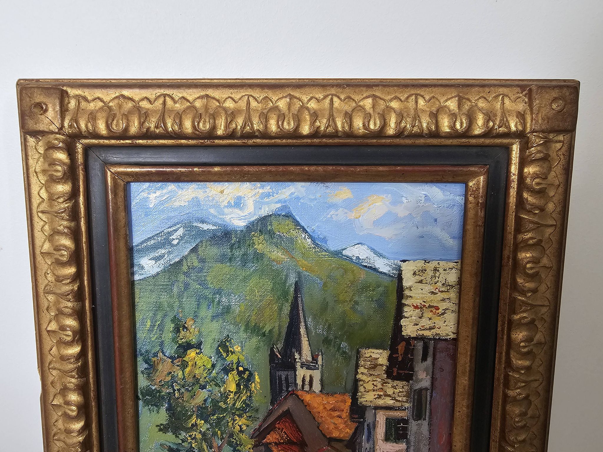 Tableau Huile sur toile - Village savoyard signé L Chabaud 86