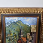 Tableau Huile sur toile - Village savoyard signé L Chabaud 86