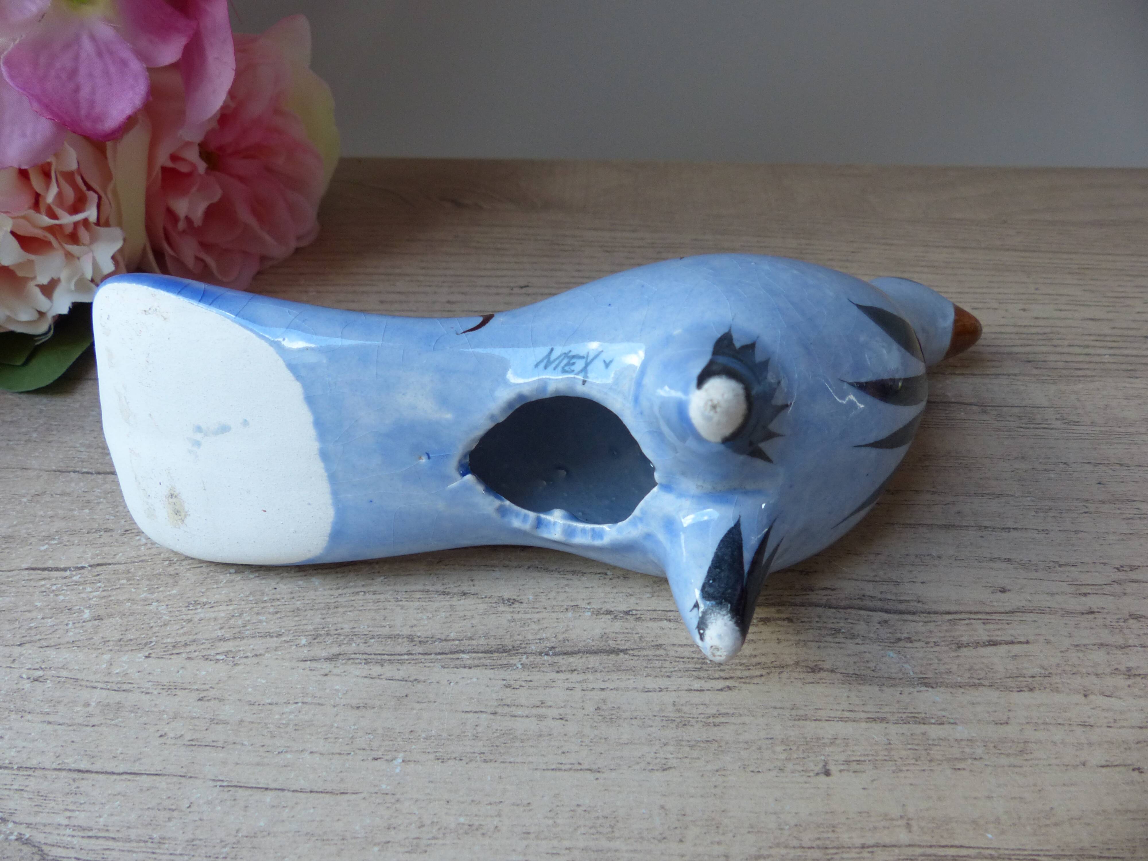 Bird figurine, large Tonala pottery dove with floral pattern Mexico vintage decoration