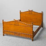 Vintage double bed in bamboo-style wood – Italian design from the 1940s
