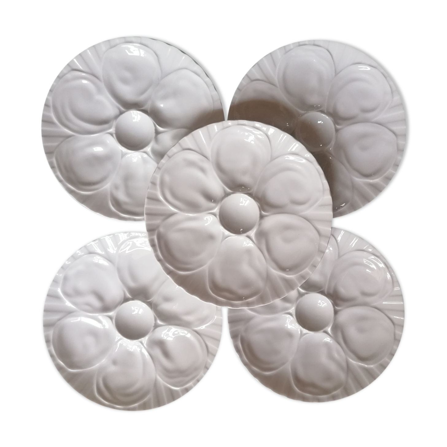 5 oyster plates in pillivuyt white porcelain