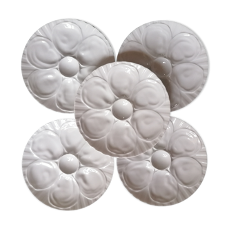 5 oyster plates in pillivuyt white porcelain