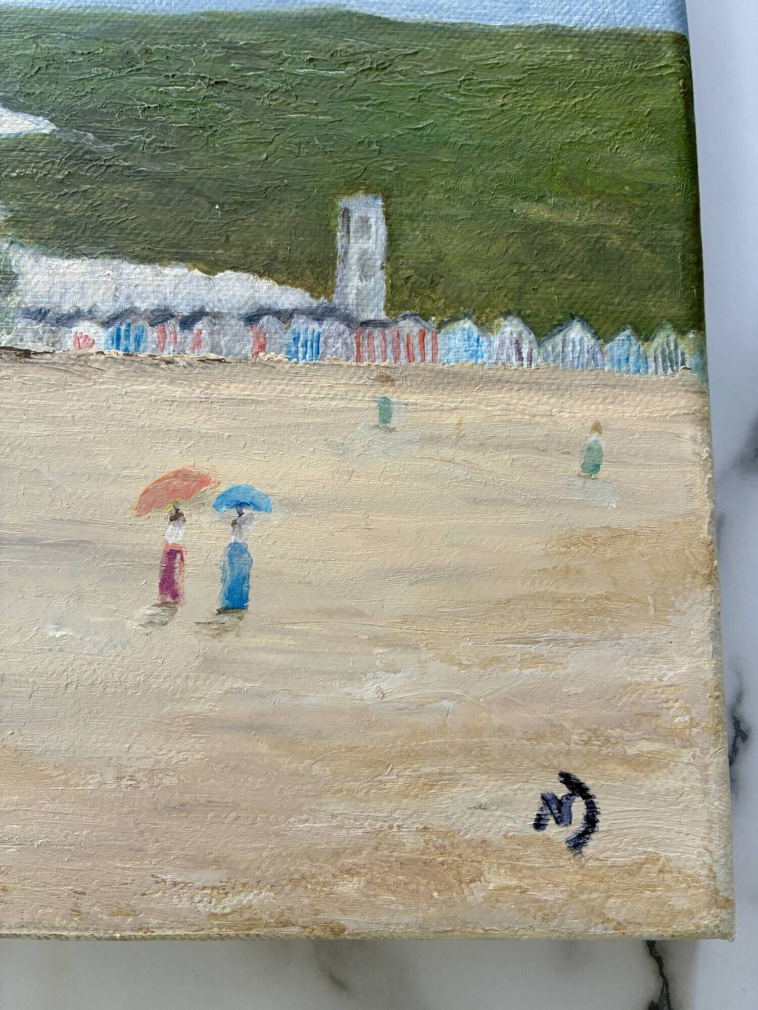 Small oil painting on canvas of the Seine Maritime coast.