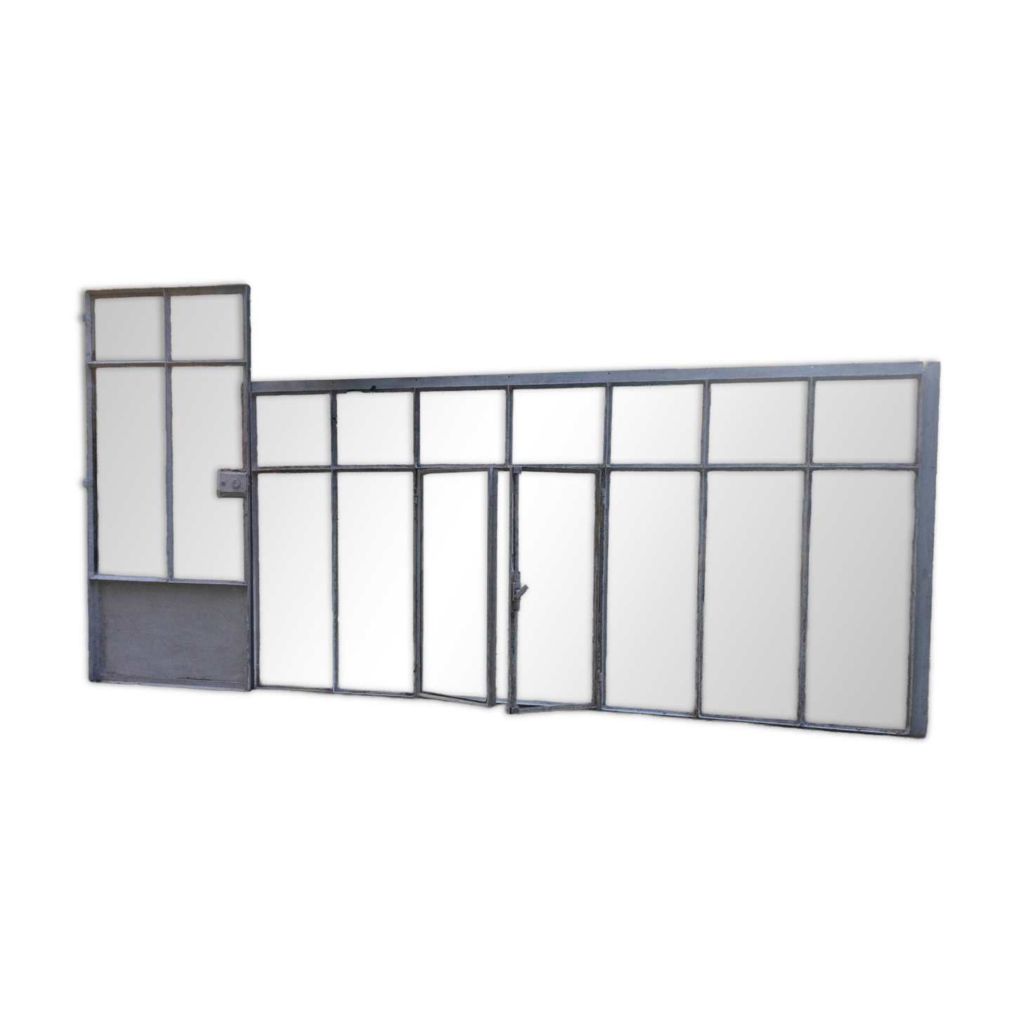 Old glass roof with door and window