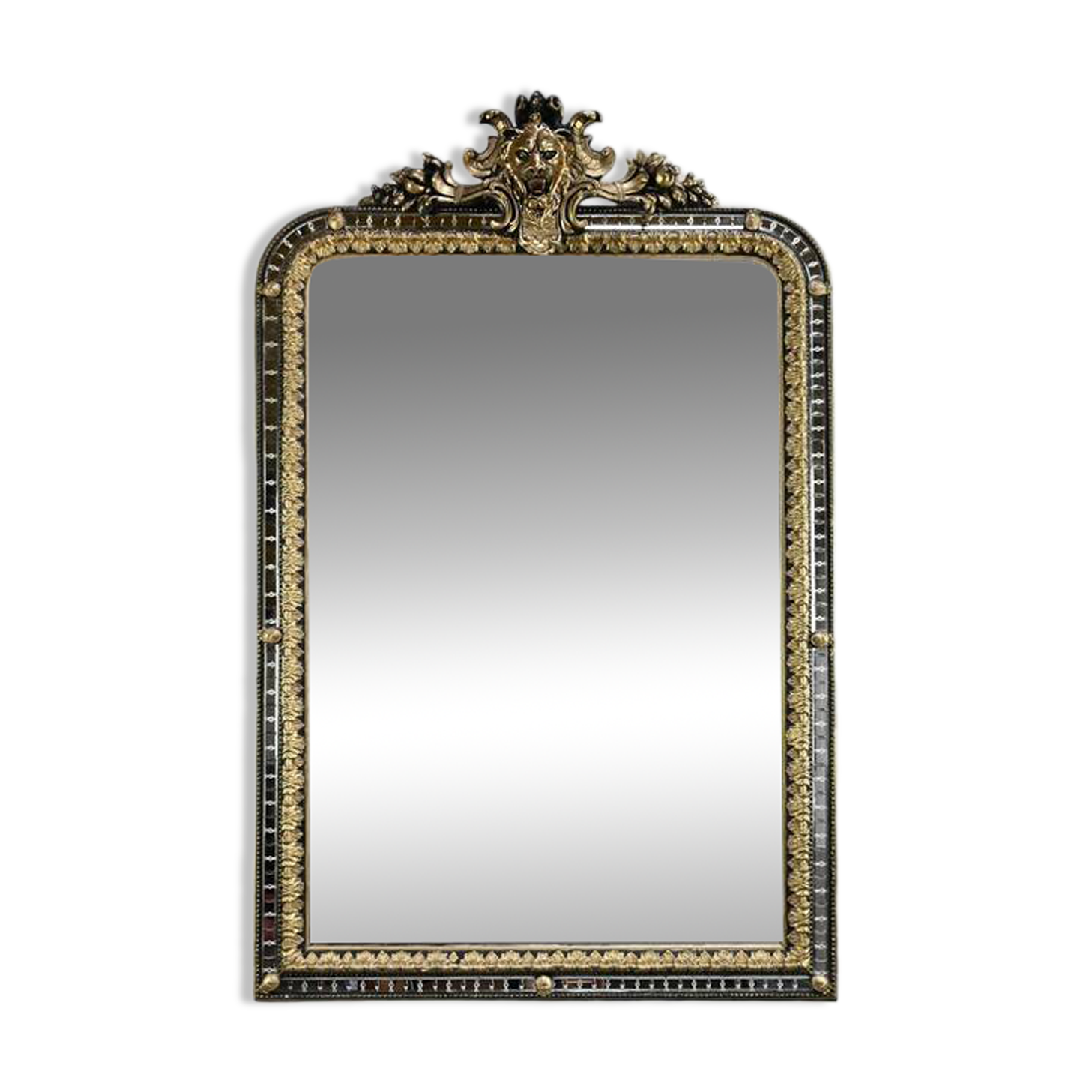 Large Mirror with Parcloses in Gilded and Blackened Wood, Napoleon III Style –