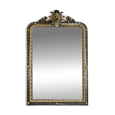 Grand Miroir à Parcloses en Bois doré et Bois noirci, style Napoléon III –