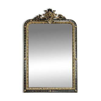 Large Mirror with Parcloses in Gilded and Blackened Wood, Napoleon III Style –