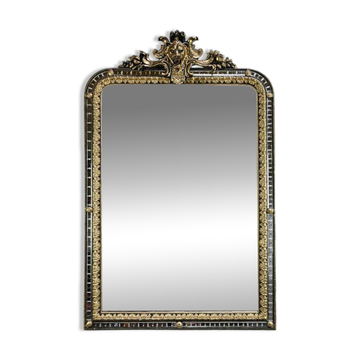 Large Mirror with Parcloses in Gilded and Blackened Wood, Napoleon III Style –