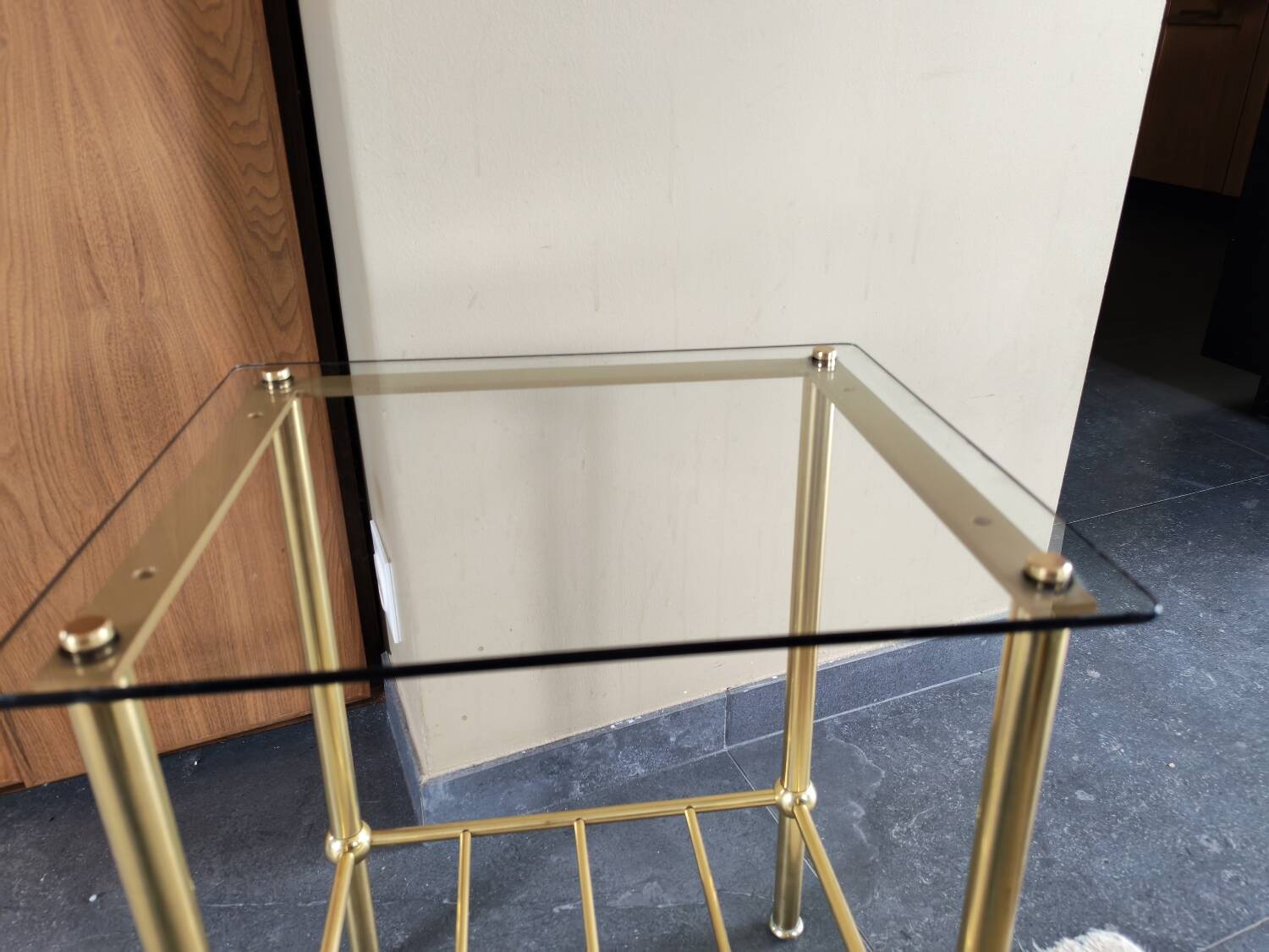Table d'appoint vintage laiton et verre