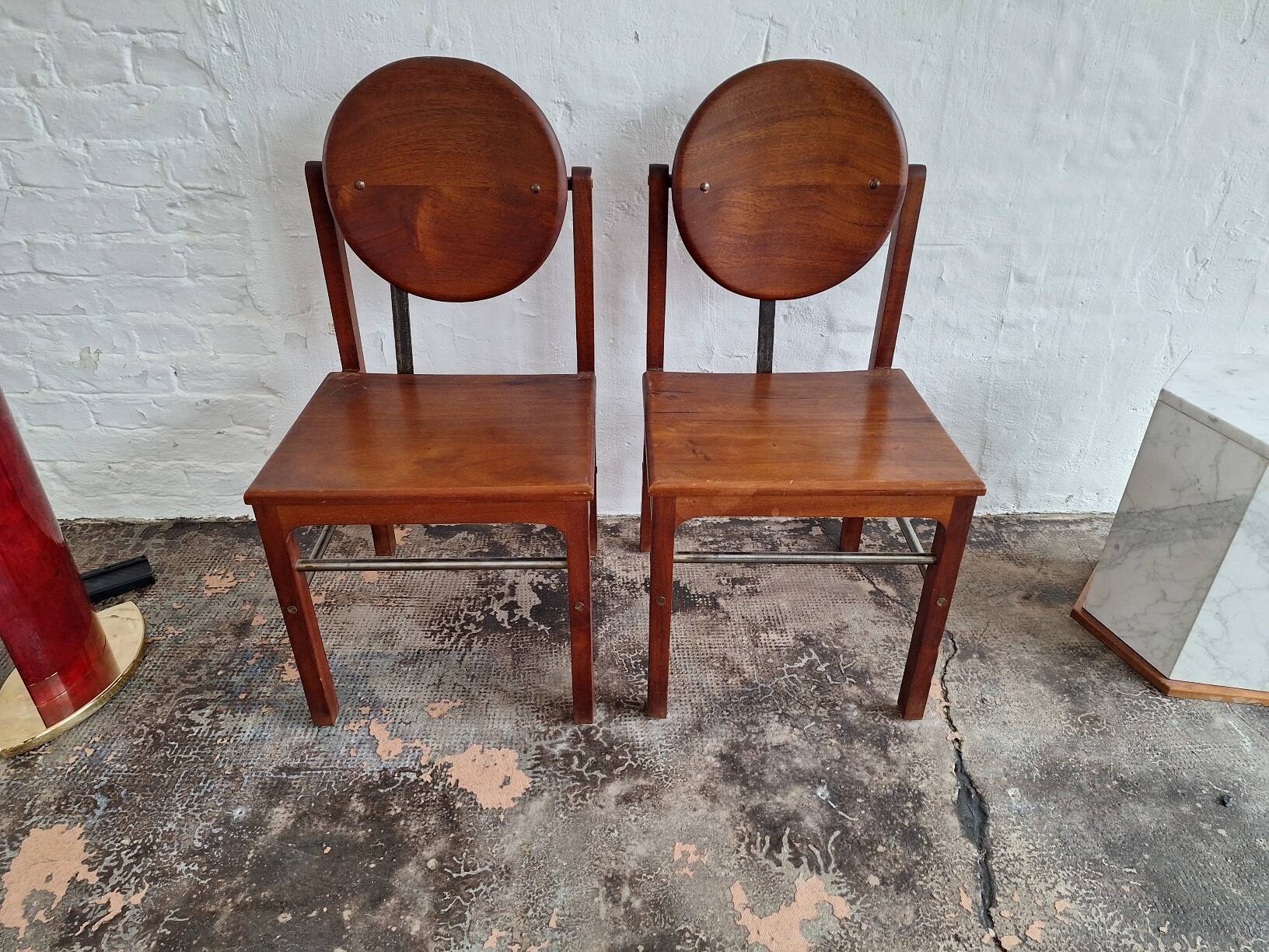 Set of 6 mid century Brutalist teak and steel dining chairs, 1960s