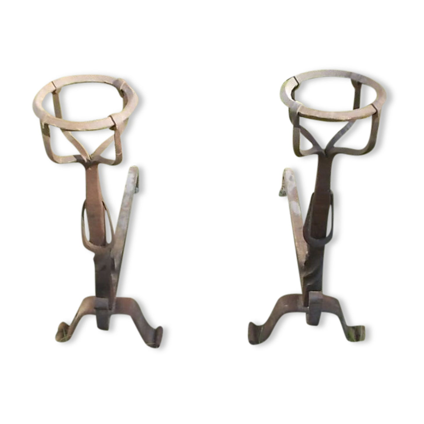 Pair of wrought iron fire dogs