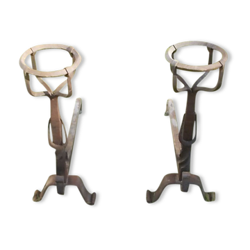 Paire de chenets landiers en fer forgé