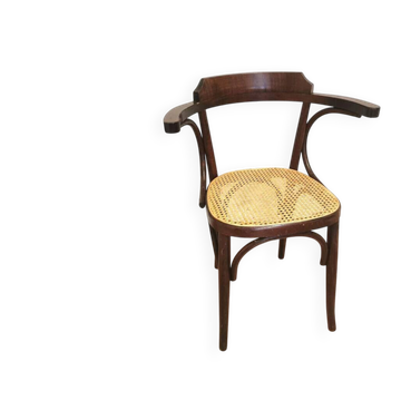 Chaise de salle à manger vintage en bois courbé avec assise en rotin - Style Thonet