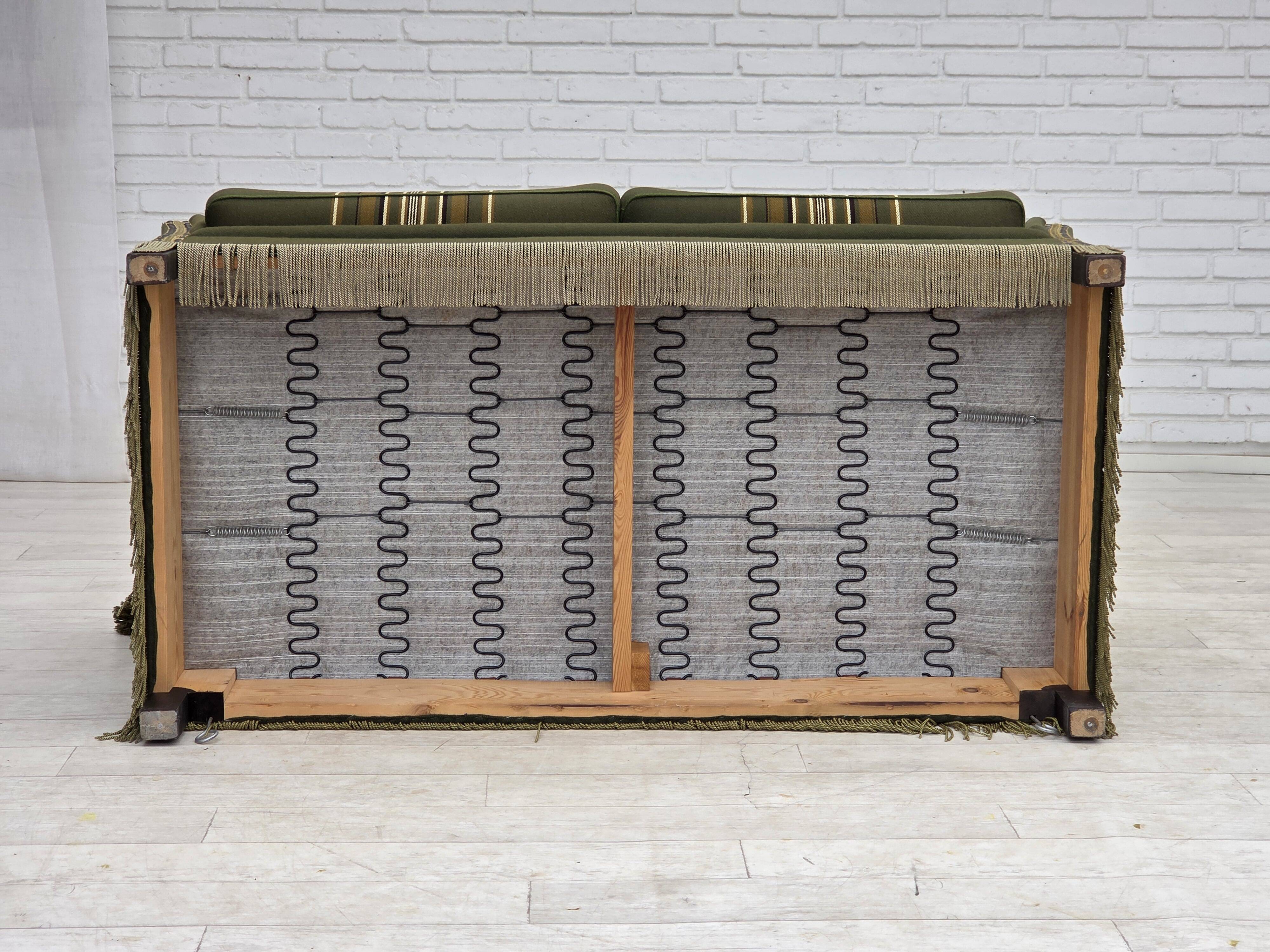 1970s, Danish 2-seater drop arm "Spanish" sofa, furniture wool.