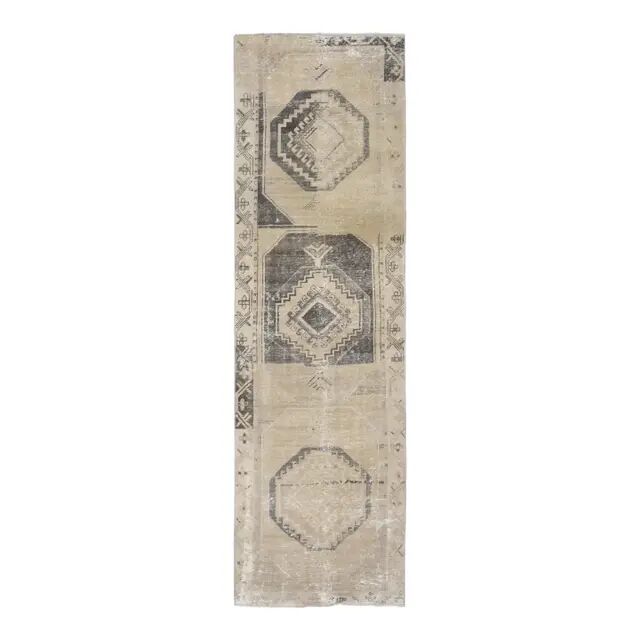 1970s Turkish Oushak handmade wool cotton beige runner rug 96x331