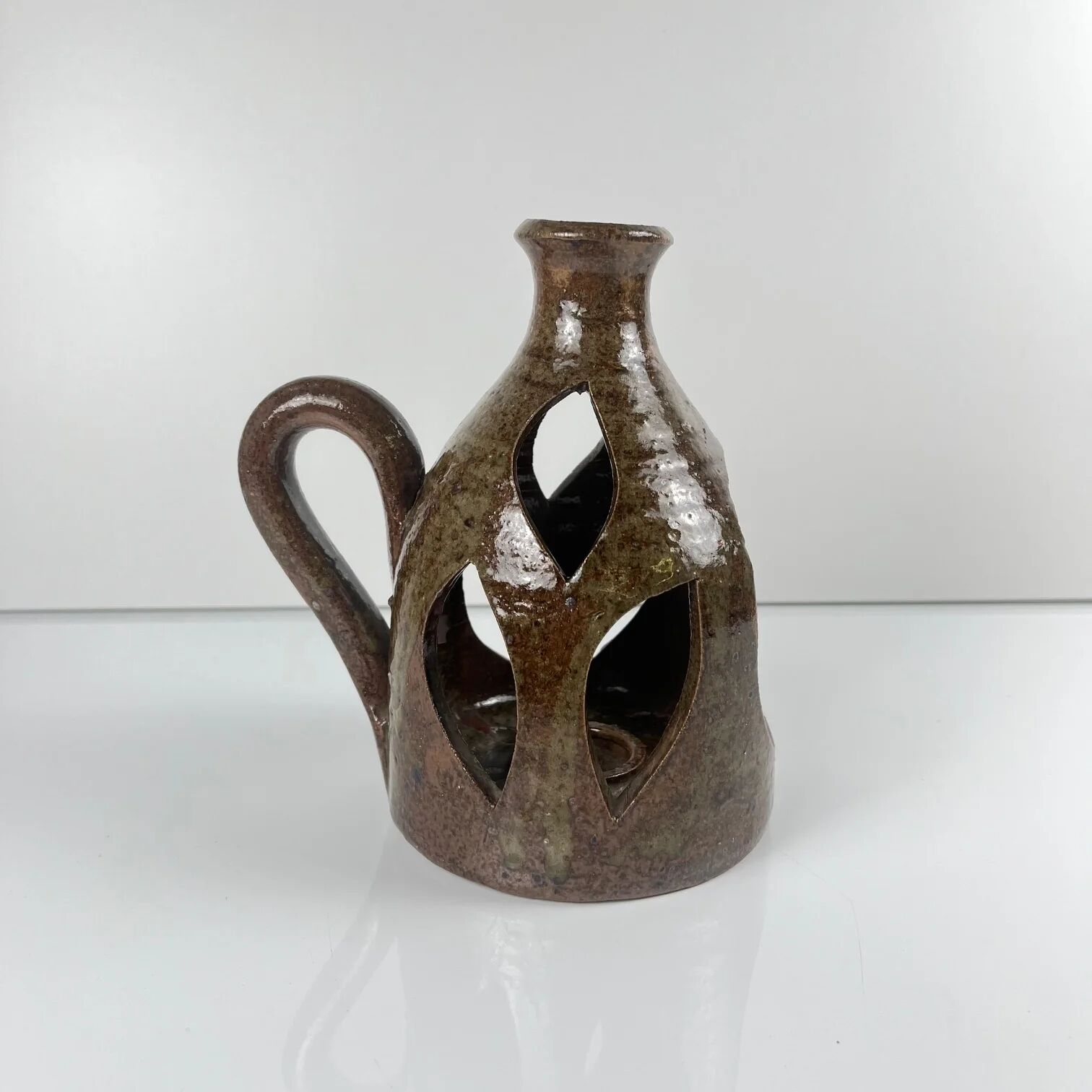 Lanterne ancienne en grès, marron, 1960
