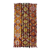 Vintage Turkish Kilim Rug with Colorful Pom Poms, Bed and Sofa Cover