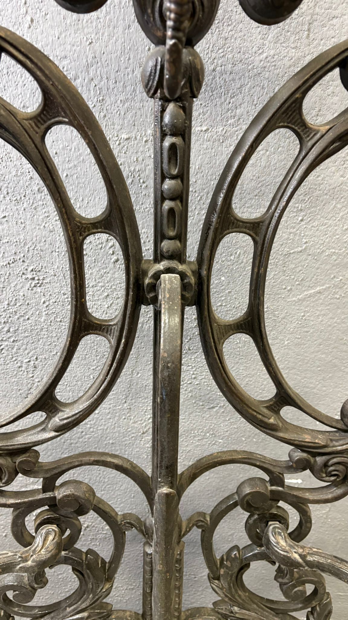 Antique cast iron hall stand, Victorian coat rack with marble base, ornate hall tree, 19th century