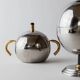 Vintage 1980s set of sugar or jam bowls, stainless steel and brass serving bowls, elegant postmodern tableware, breakfast service, gift idea.