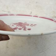 Plat de service art déco Badonviller fleurs rouge