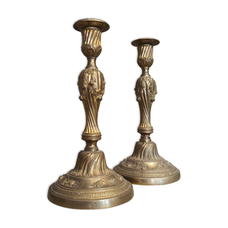 Pair of antique french, brass candlesticks