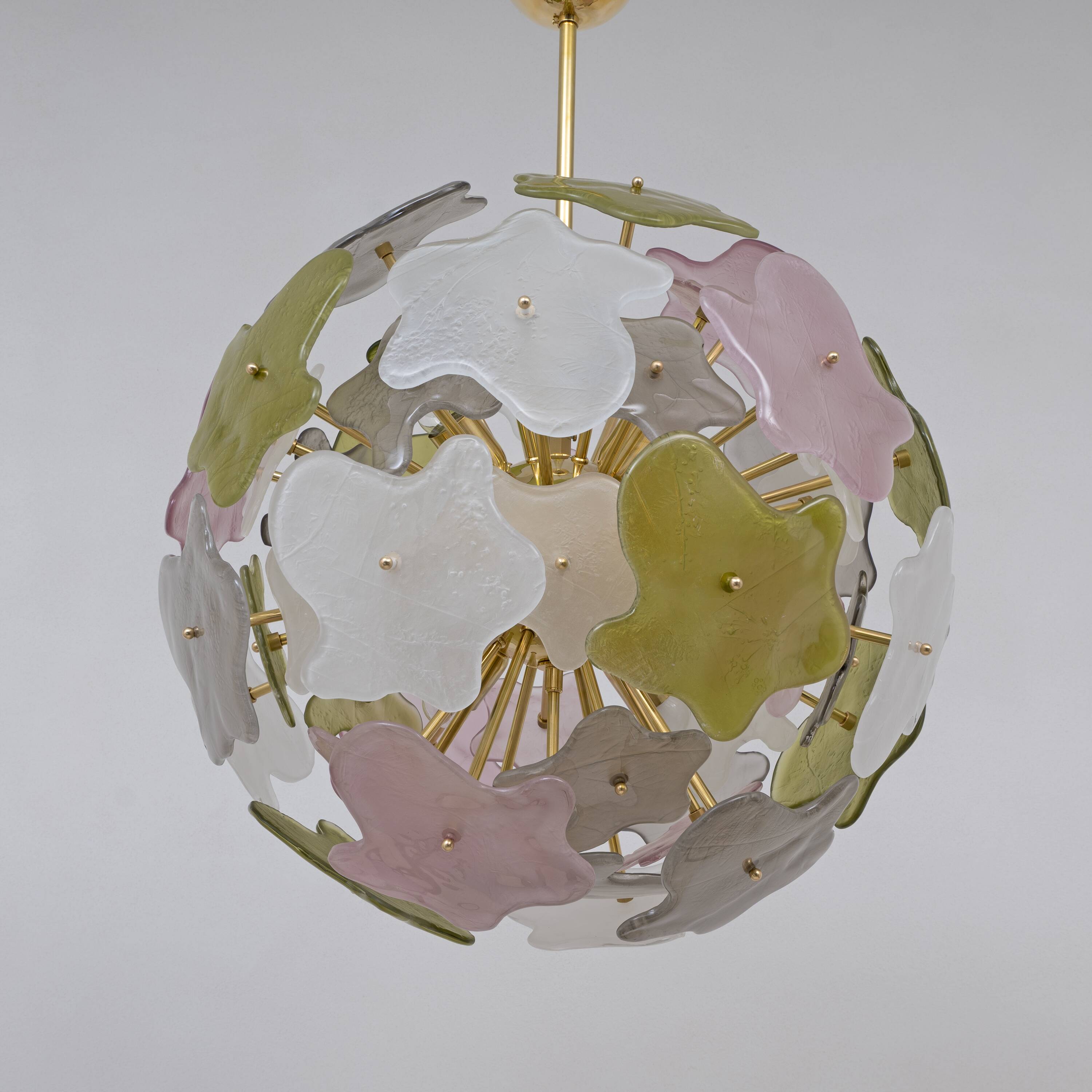 Italian Murano Glass Sputnik Chandelier in Pastel Colors and Polished Brass